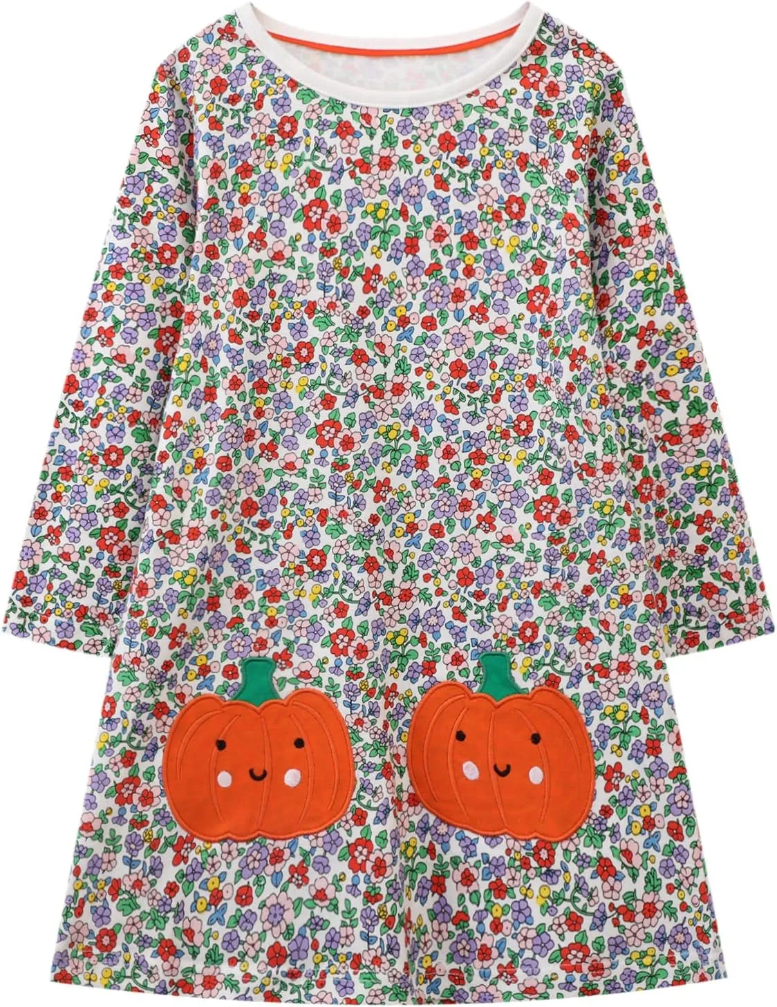HILEELANG Girl Long Sleeve Dress Cotton Casual Applique Christams Tunic Shirt Clothes