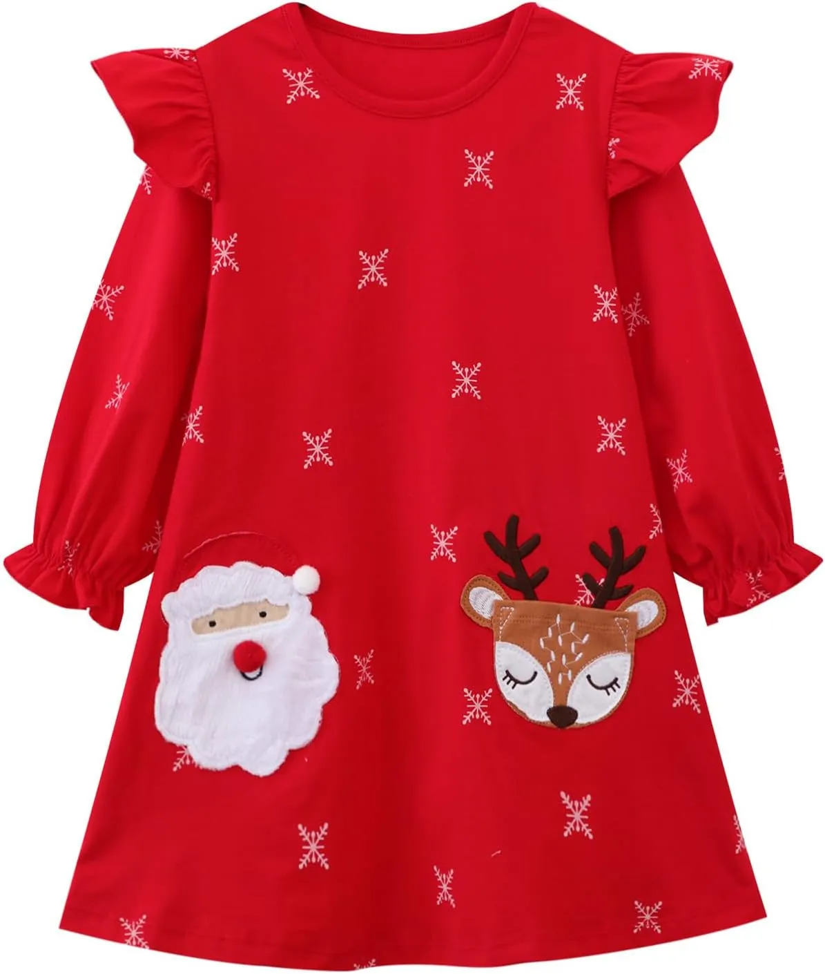 HILEELANG Girl Long Sleeve Dress Cotton Casual Applique Christams Tunic Shirt Clothes