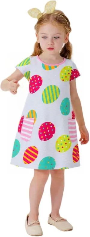 HILEELANG Little Girl Short Sleeve Dress Easter Cotton Casual Applique Tunic Shirt Dresses