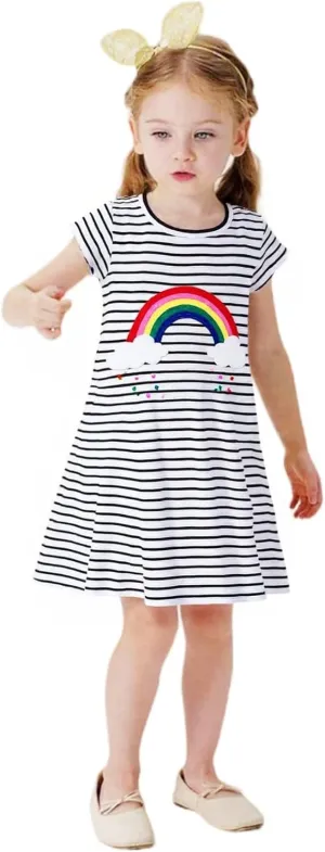HILEELANG Little Girl Short Sleeve Dress Easter Cotton Casual Applique Tunic Shirt Dresses