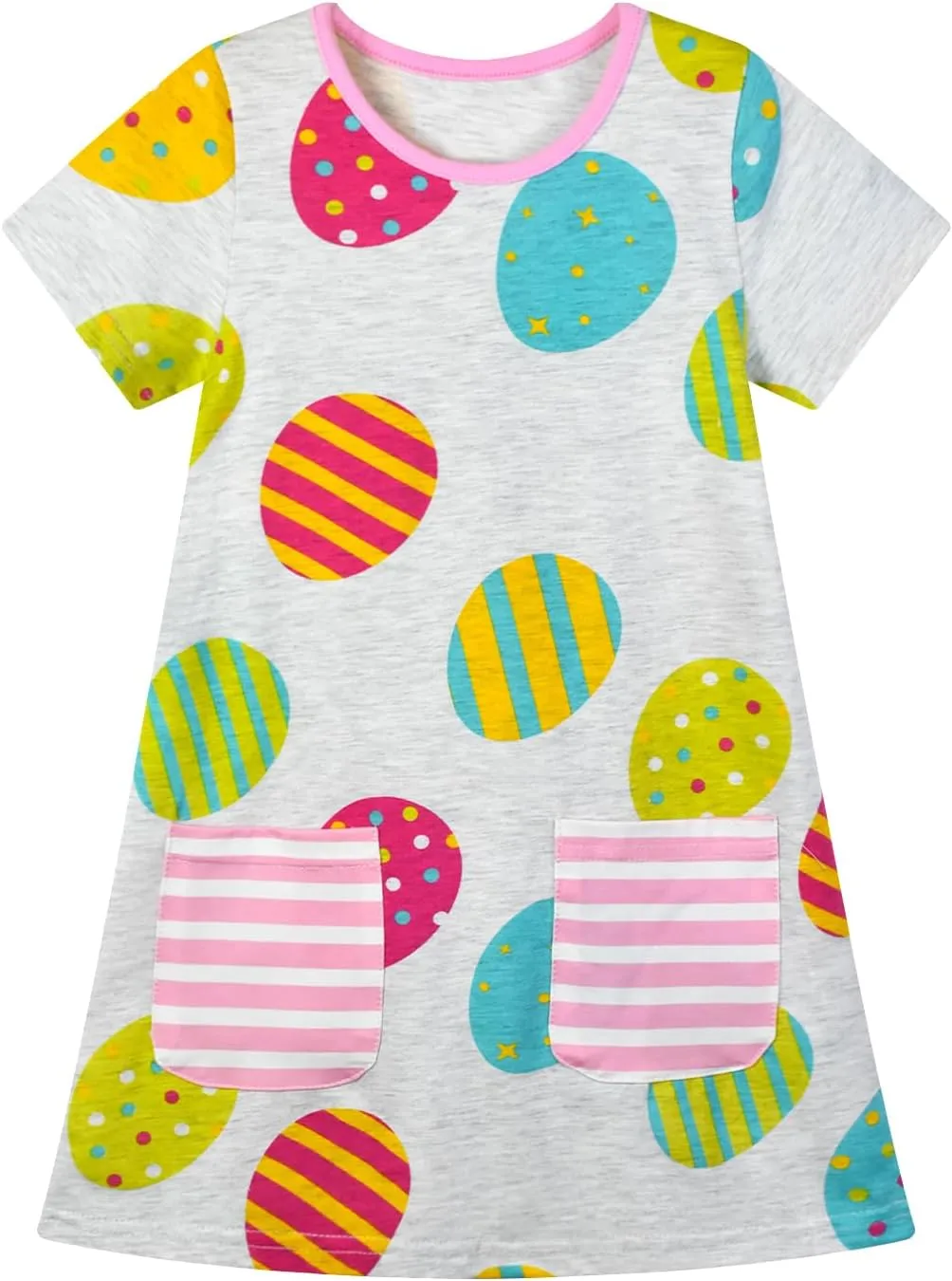 HILEELANG Little Girl Short Sleeve Dress Easter Cotton Casual Applique Tunic Shirt Dresses