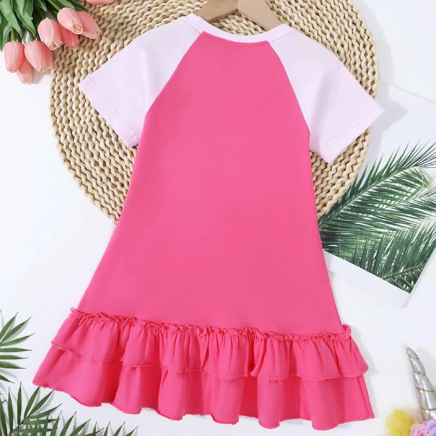 HILEELANG Toddler Girl Short Sleeve Easter Dress Cotton Casual Jersey Shirt Playwear Applique Dress