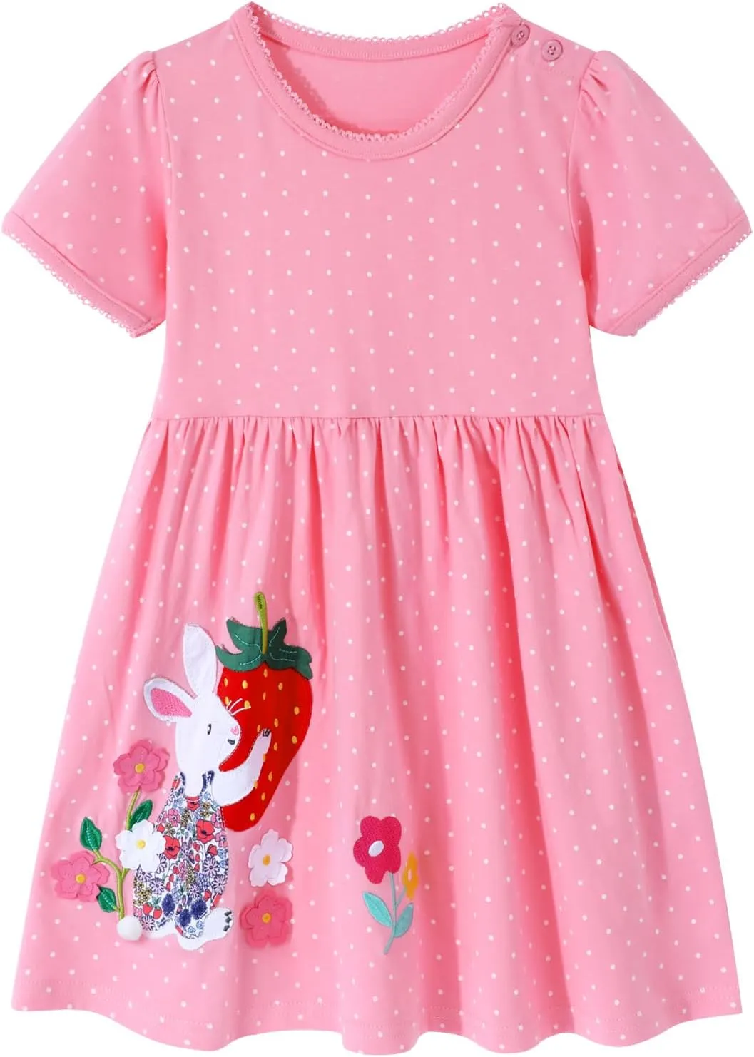 HILEELANG Toddler Girl Short Sleeve Easter Dress Cotton Casual Jersey Shirt Playwear Applique Dress