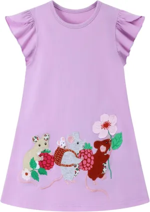 HILEELANG Toddler Girl Short Sleeve Easter Dress Cotton Casual Jersey Shirt Playwear Applique Dress