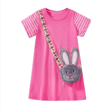 HILEELANG Toddler Girl Short Sleeve Easter Dress Cotton Casual Jersey Shirt Playwear Applique Dress