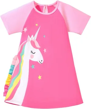 HILEELANG Toddler Girl Short Sleeve Easter Dress Cotton Casual Jersey Shirt Playwear Applique Dress