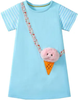 HILEELANG Toddler Girl Short Sleeve Easter Dress Cotton Casual Jersey Shirt Playwear Applique Dress