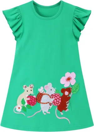 HILEELANG Toddler Girl Short Sleeve Easter Dress Cotton Casual Jersey Shirt Playwear Applique Dress
