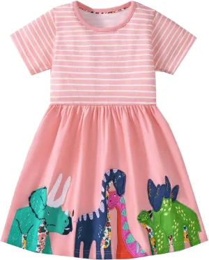 HILEELANG Toddler Girl Short Sleeve Easter Dress Cotton Casual Jersey Shirt Playwear Applique Dress