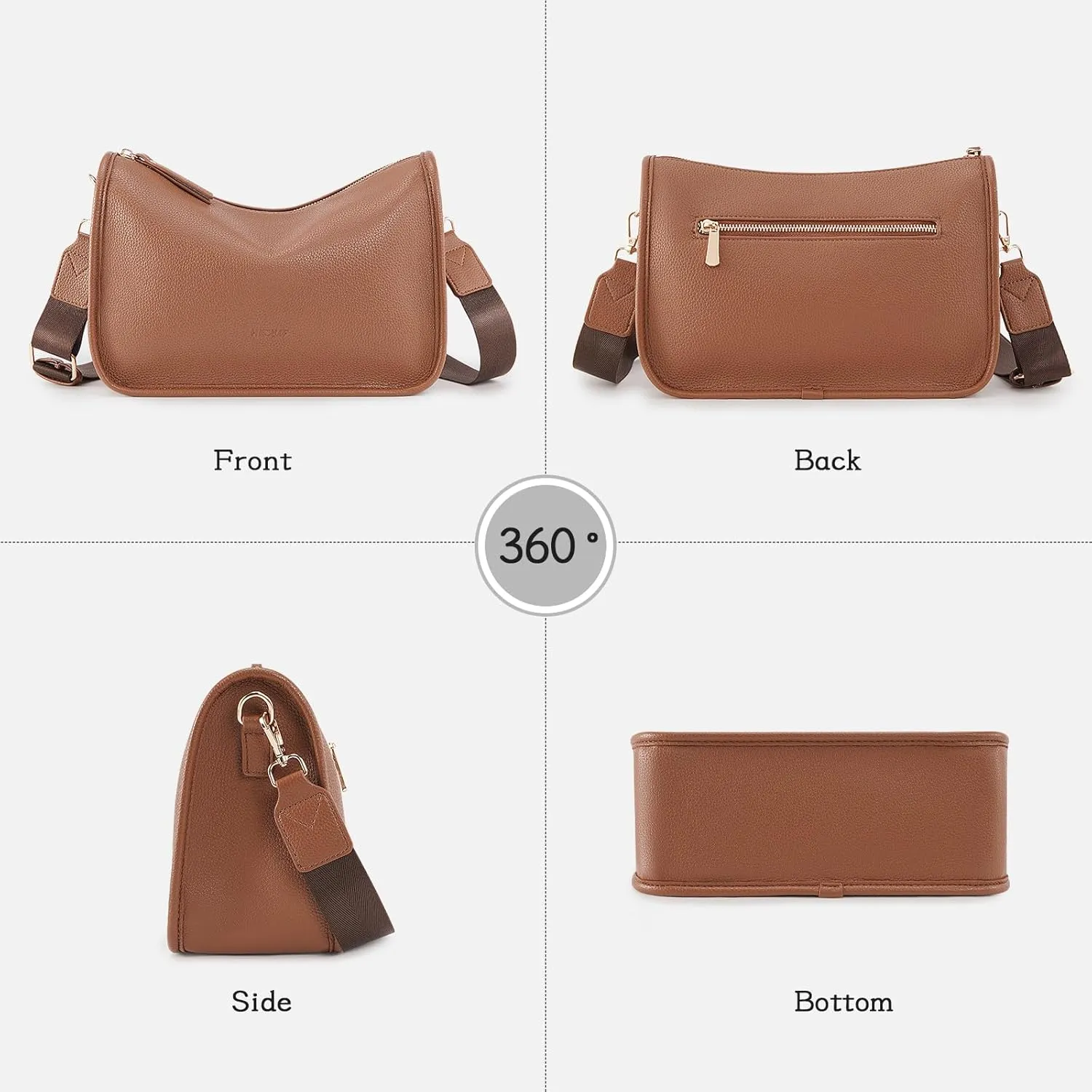 HKCLUF Crossbody Bags Purses for Women Trendy,Vegan Leather Medium Crossbody Purse,Shoulder Bag with 2PCS Adjustable Strap