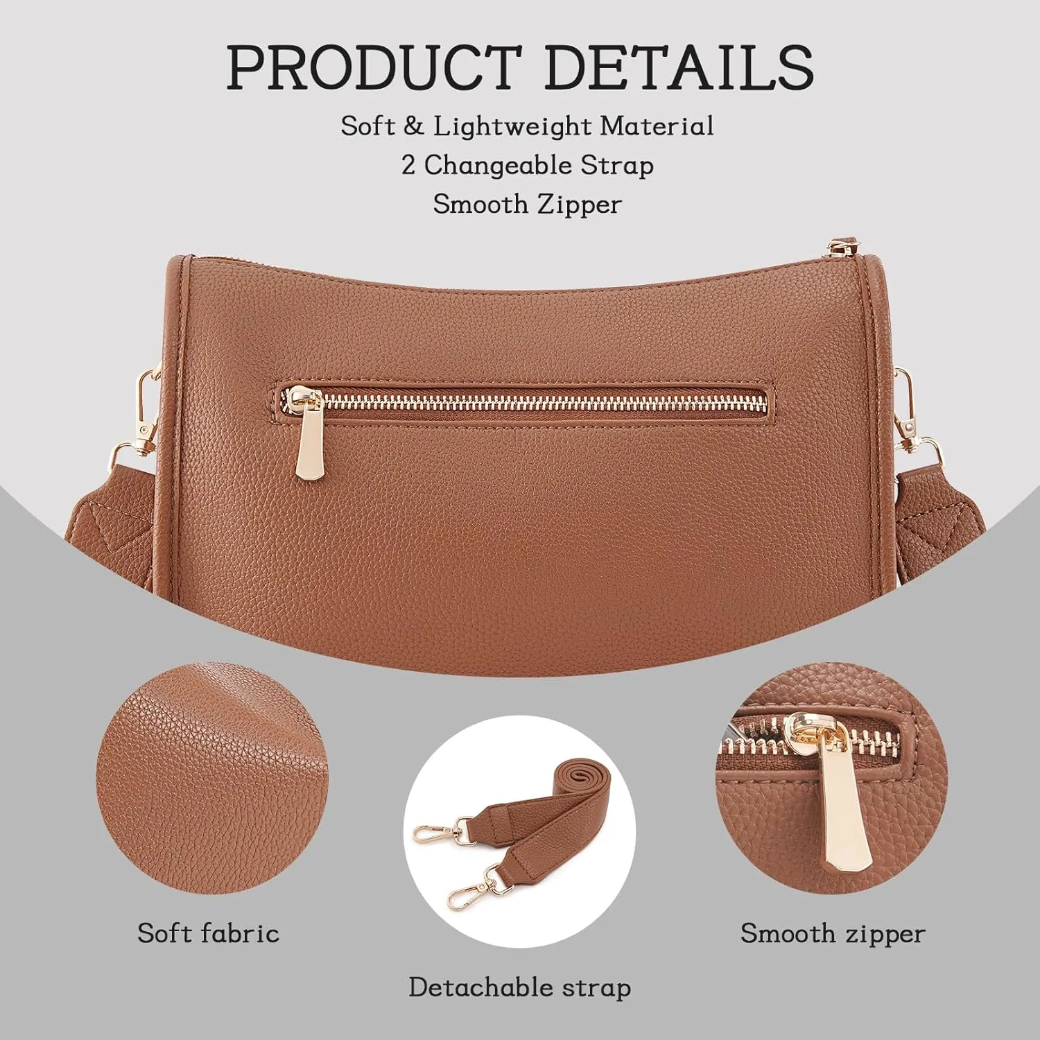 HKCLUF Crossbody Bags Purses for Women Trendy,Vegan Leather Medium Crossbody Purse,Shoulder Bag with 2PCS Adjustable Strap