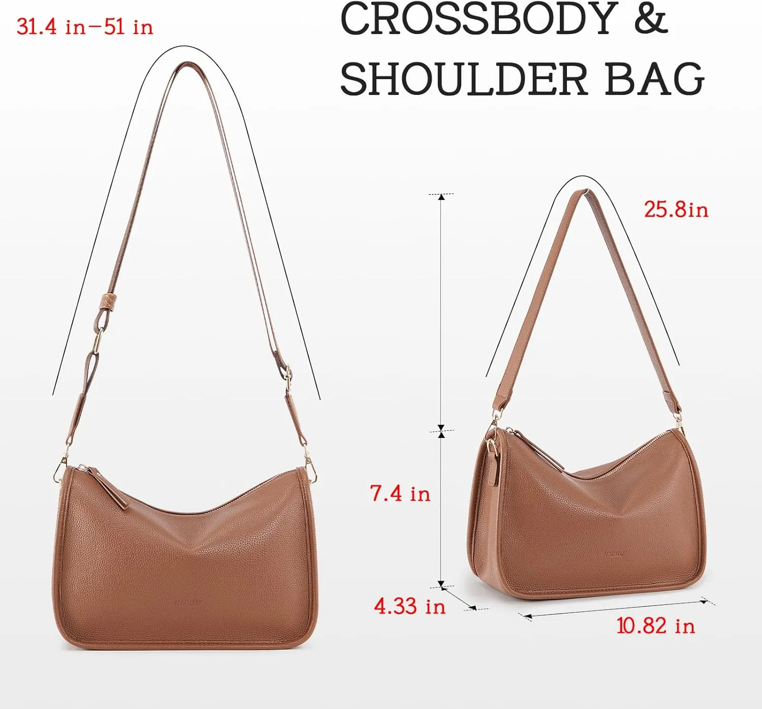 HKCLUF Crossbody Bags Purses for Women Trendy,Vegan Leather Medium Crossbody Purse,Shoulder Bag with 2PCS Adjustable Strap
