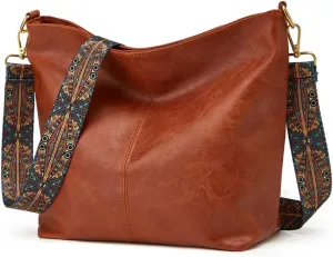 Hobo Bag for Women Crossbody Handbags Large Designer Ladies Bucket Purse PU Leather Shoulder Bags with Wide Shoulder Strap