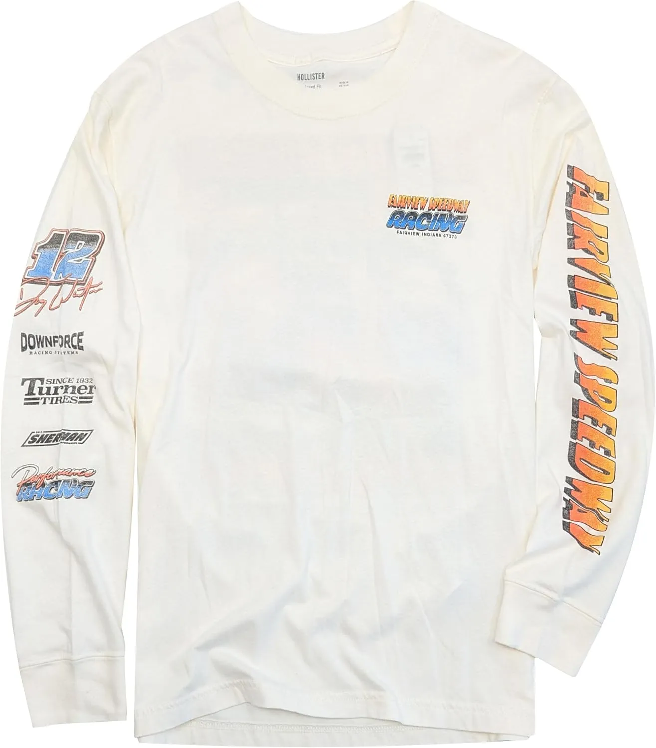 Hollister California Men's 100% Cotton Long Sleeve Relaxed Fit Graphic T-Shirt (Single/Pack) HOM-7R