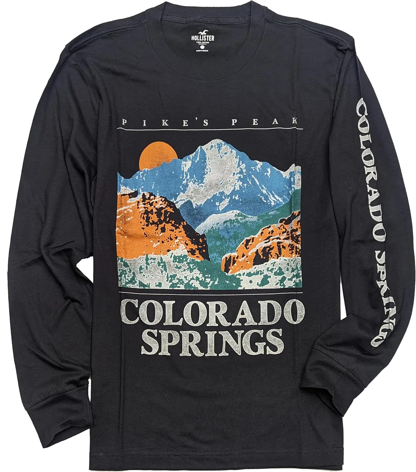 Hollister California Men's 100% Cotton Long Sleeve Relaxed Fit Graphic T-Shirt (Single/Pack) HOM-7R