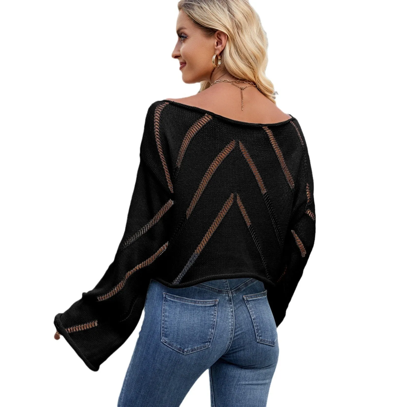 Hollowed Cut Out Loose Sleeve Blouse