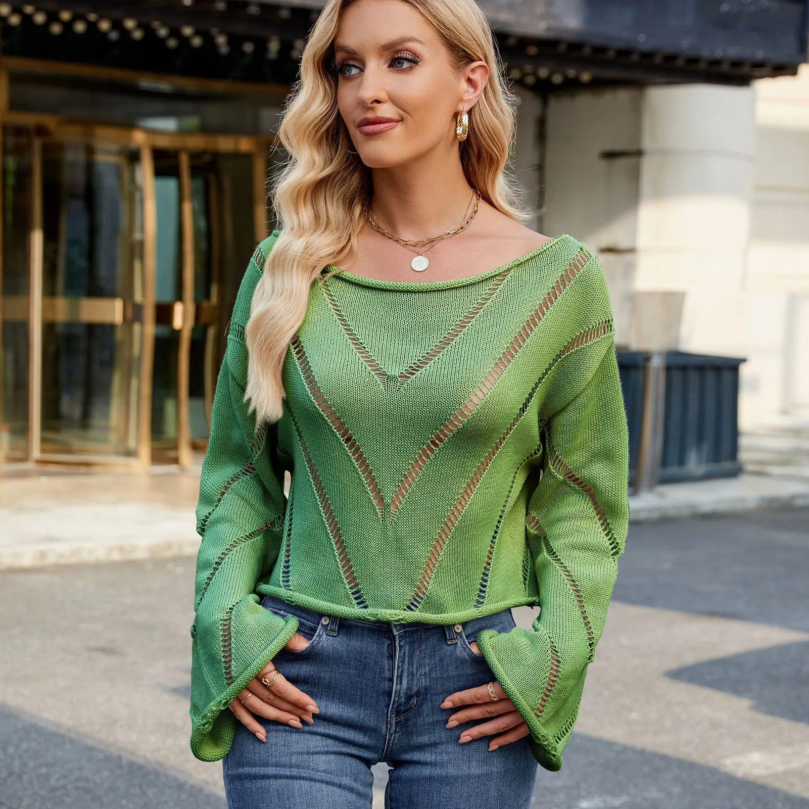 Hollowed Cut Out Loose Sleeve Blouse