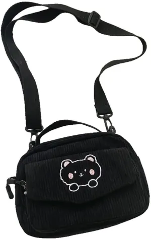 HomeSoGood Kawaii Crossbody Bag Cute Corduroy Crossbody bag Kawaii Wallet Kawaii Purse Crossbody Bag Bear Print Purse
