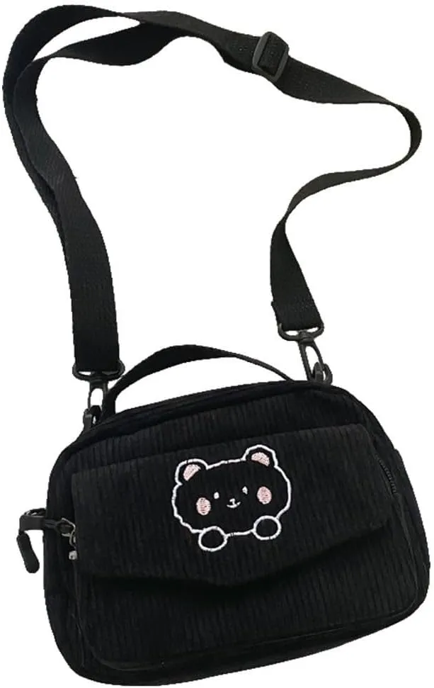 HomeSoGood Kawaii Crossbody Bag Cute Corduroy Crossbody bag Kawaii Wallet Kawaii Purse Crossbody Bag Bear Print Purse
