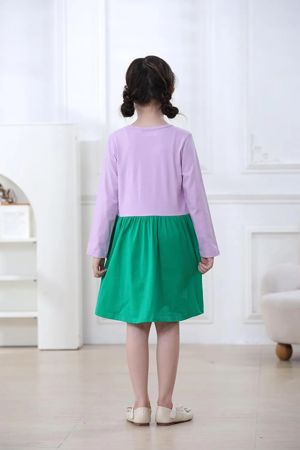 Hongshilian Girls Cartoon Dress Applique Party Dresses Casual Jersey Cotton Long-Sleeved