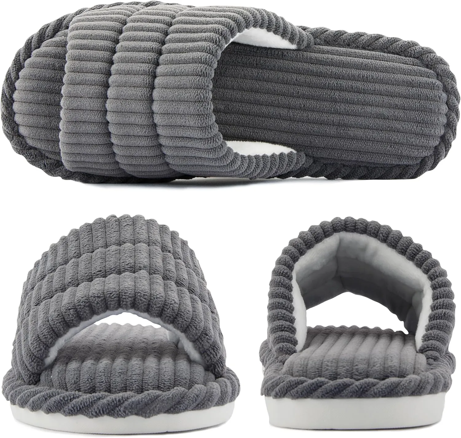 House Slippers for Women Corduroy Cross Band Slippers Open Toe Bedroom Indoor Shoes with Memory Foam