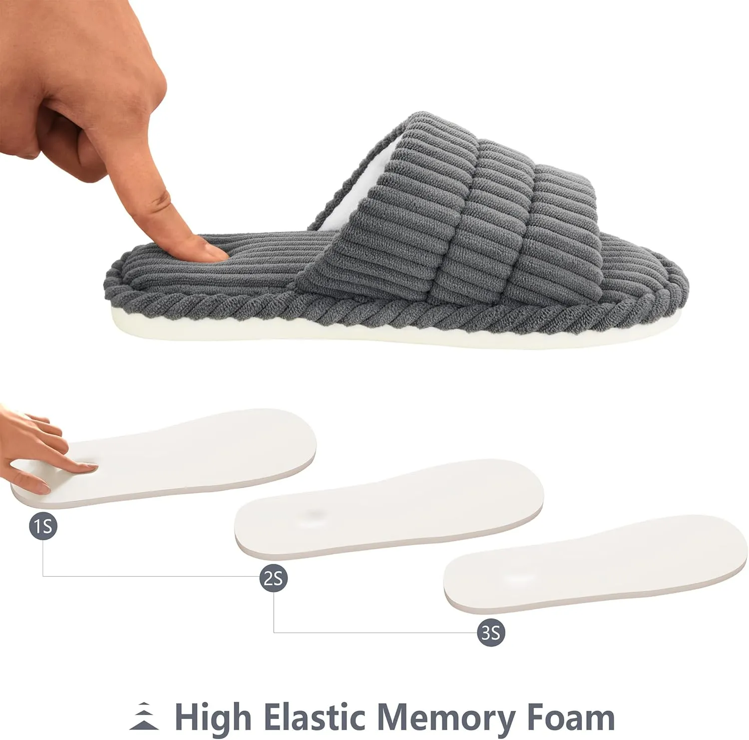 House Slippers for Women Corduroy Cross Band Slippers Open Toe Bedroom Indoor Shoes with Memory Foam