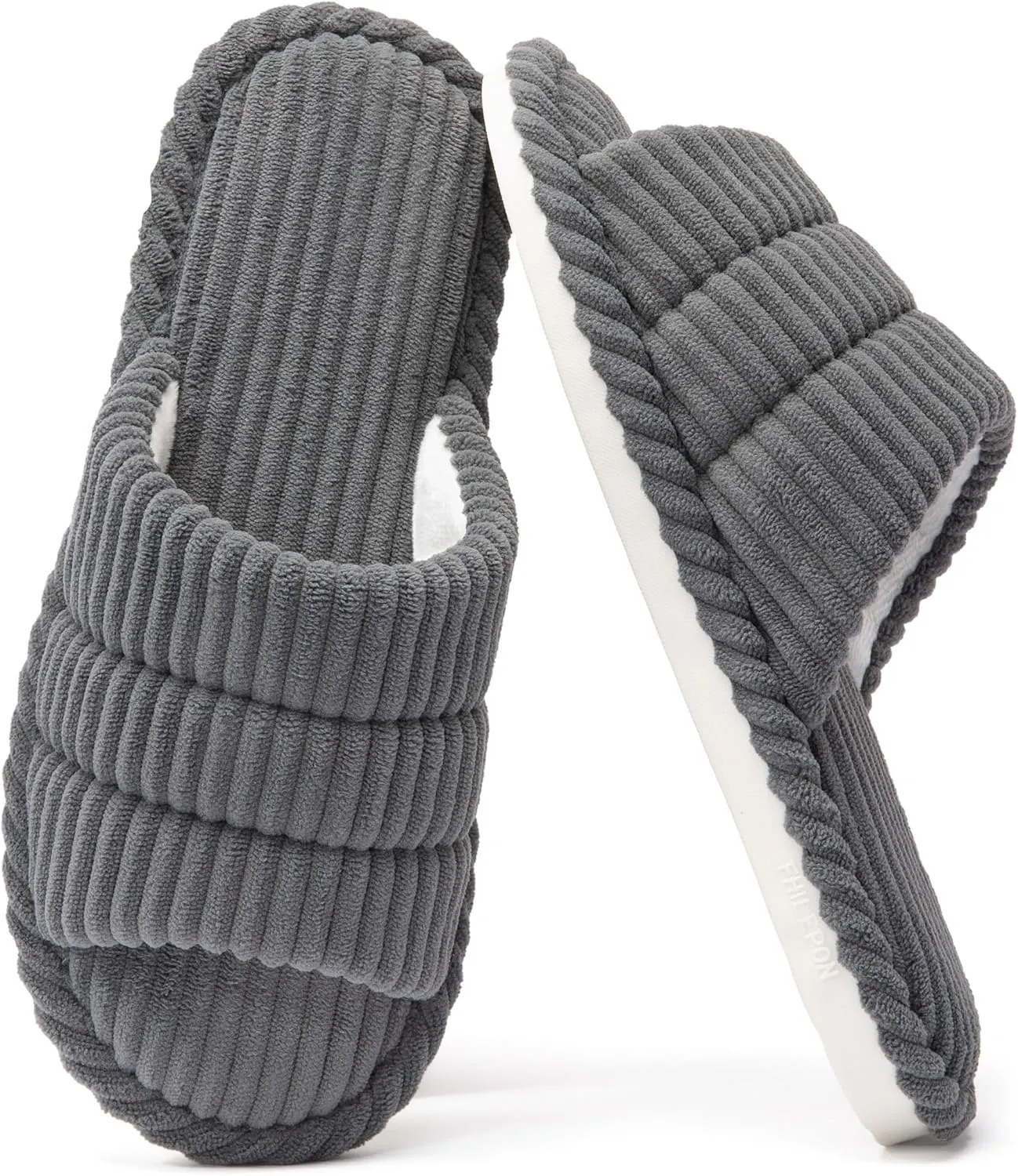 House Slippers for Women Corduroy Cross Band Slippers Open Toe Bedroom Indoor Shoes with Memory Foam