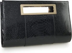 HOXIS Classic Crocodile Pattern Faux Leather Metal Grip Cut it out Clutch with Shoulder Strap Womens Handbag