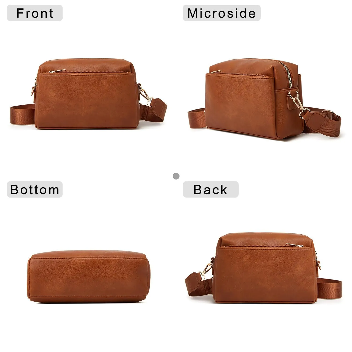 HUA ANGEL Small Crossbody Bags for Women Leather Cellphone Shoulder Handbags Triple Zip Satchel Purse with Adjustable Strap