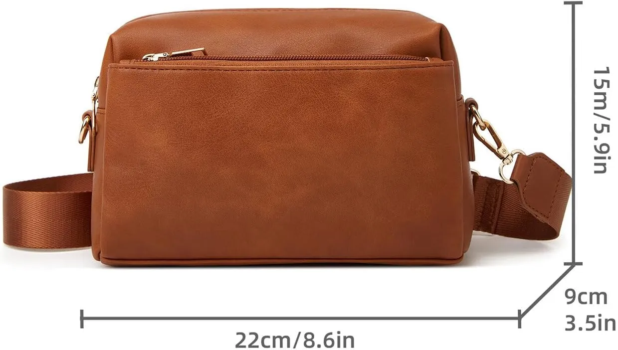 HUA ANGEL Small Crossbody Bags for Women Leather Cellphone Shoulder Handbags Triple Zip Satchel Purse with Adjustable Strap