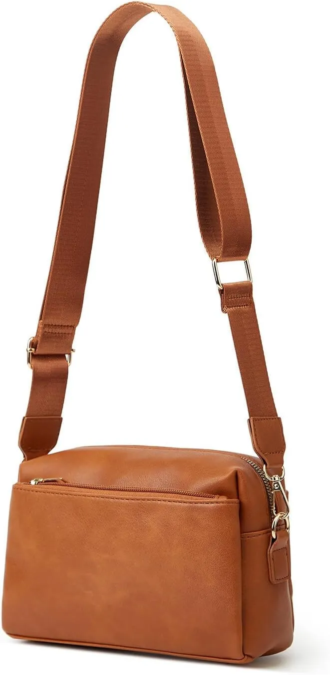 HUA ANGEL Small Crossbody Bags for Women Leather Cellphone Shoulder Handbags Triple Zip Satchel Purse with Adjustable Strap