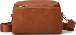 HUA ANGEL Small Crossbody Bags for Women Leather Cellphone Shoulder Handbags Triple Zip Satchel Purse with Adjustable Strap