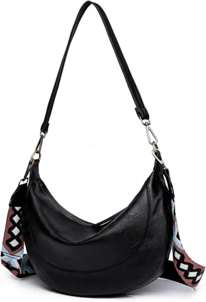 I IHAYNER Crescent Shoulder Bags for Women Trendy Crossbody Hobo Purse Vegan Leather Handbag with Wide Strap for Travel
