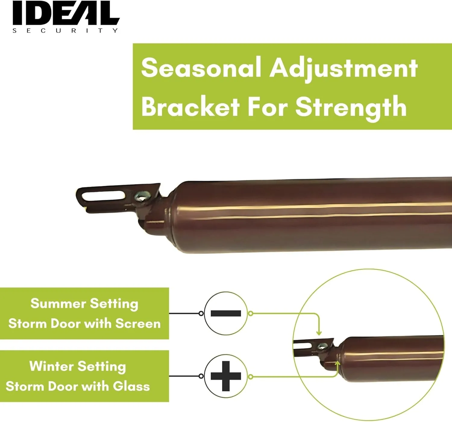 Ideal Security Model 8730 Heavy Duty Pneumatic Screen and Storm Door Closer with Wind Chain, 10.5" L x 1.5" W x 1.5" H, Brown