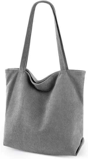 Iioscre Corduroy Tote Bag for Women,Hobo HandBags with Zipper,Large Capacity Casual Shoulder Handbags with Inner Pockets