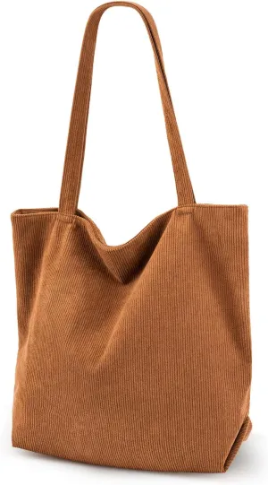 Iioscre Corduroy Tote Bag for Women,Hobo HandBags with Zipper,Large Capacity Casual Shoulder Handbags with Inner Pockets