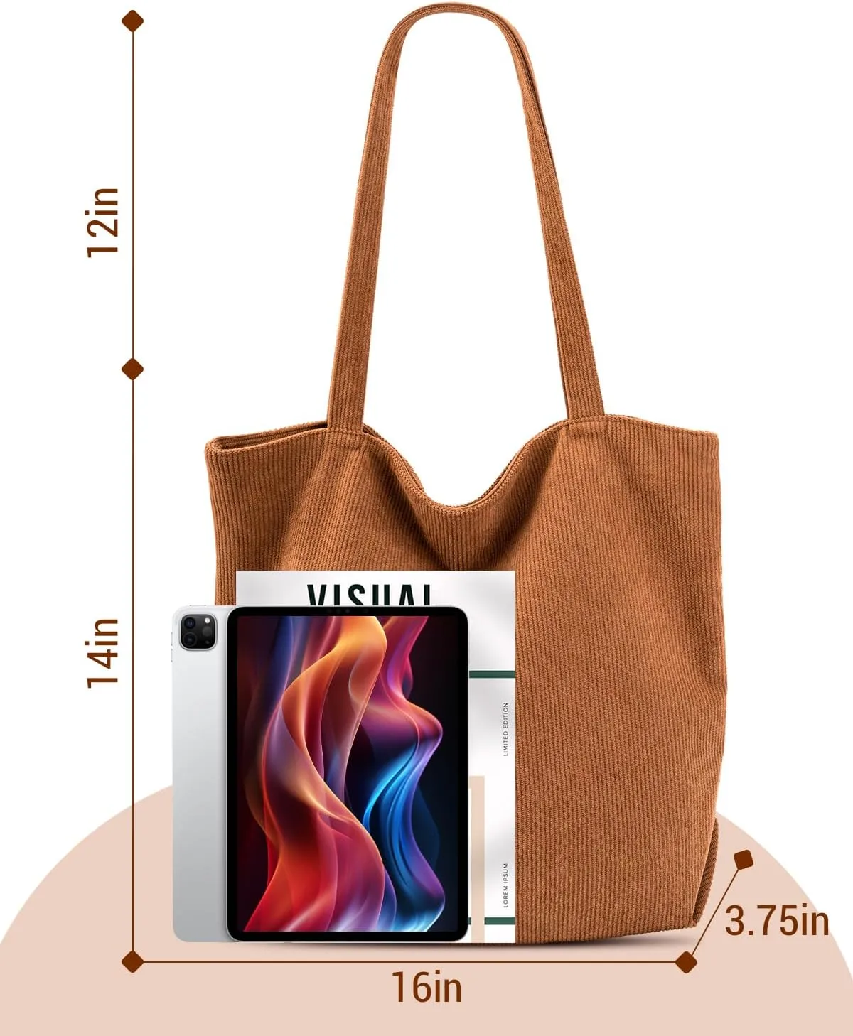 Iioscre Corduroy Tote Bag for Women,Hobo HandBags with Zipper,Large Capacity Casual Shoulder Handbags with Inner Pockets