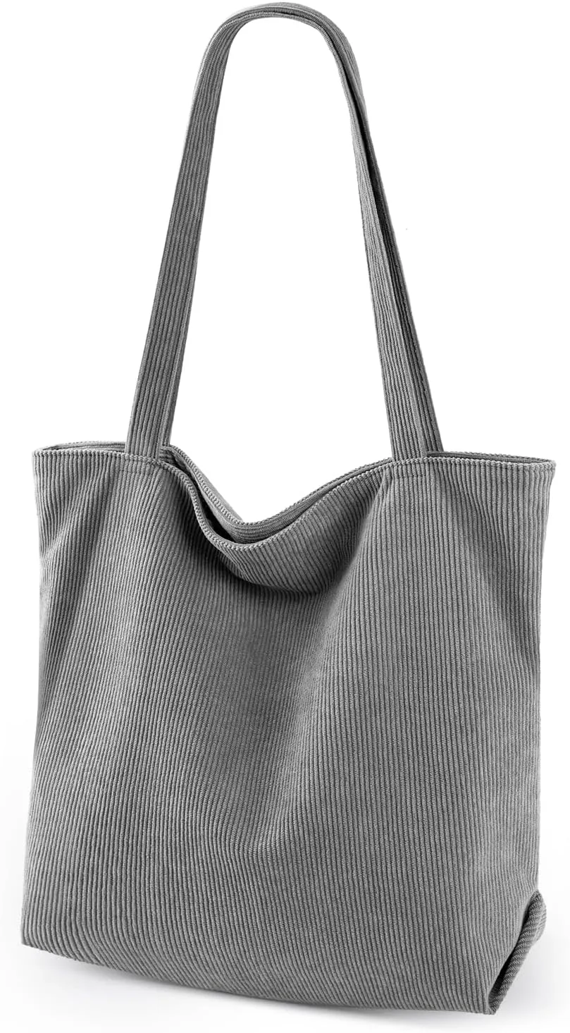 Iioscre Corduroy Tote Bag for Women,Hobo HandBags with Zipper,Large Capacity Casual Shoulder Handbags with Inner Pockets