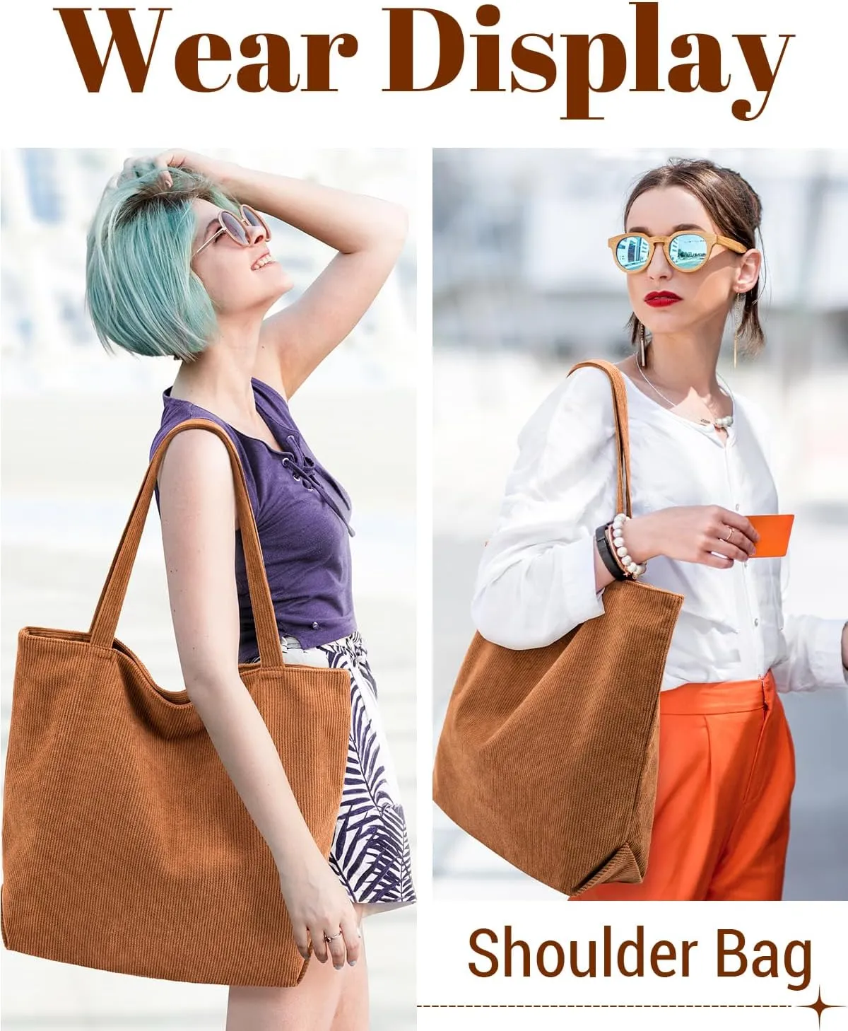 Iioscre Corduroy Tote Bag for Women,Hobo HandBags with Zipper,Large Capacity Casual Shoulder Handbags with Inner Pockets