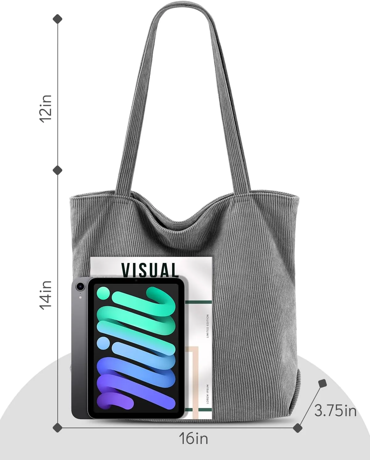 Iioscre Corduroy Tote Bag for Women,Hobo HandBags with Zipper,Large Capacity Casual Shoulder Handbags with Inner Pockets