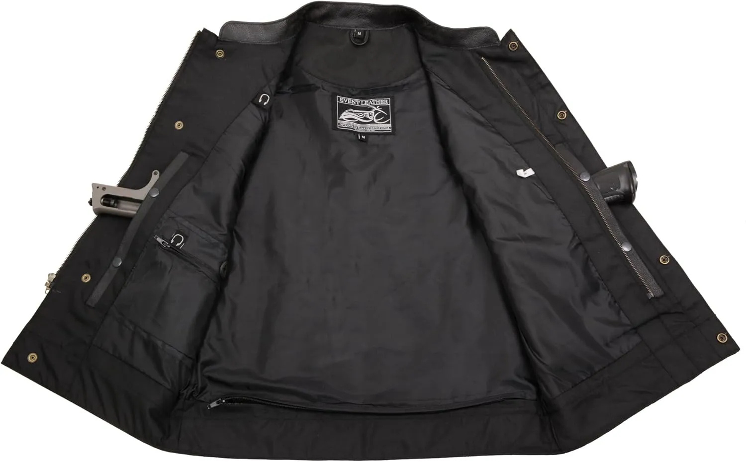 Insane Bikers SOA Mens Leather Club Style Vest W/Concealed Gun Pockets, Cowhide Leather Biker Vest, Single Panel Back