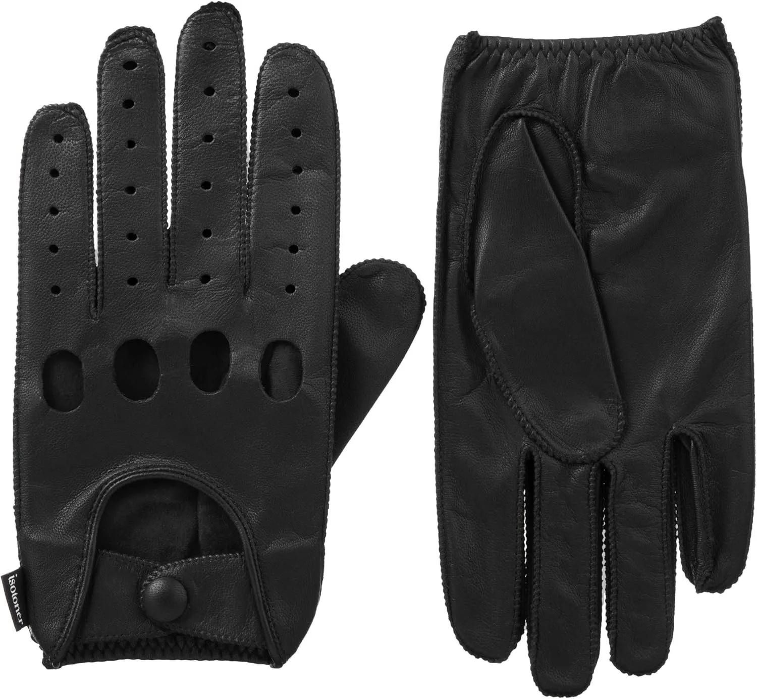 isotoner Men's Smooth Leather Driving Glove With Covered Snap
