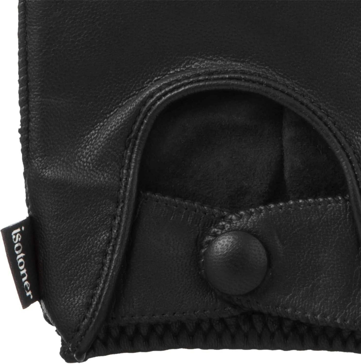 isotoner Men's Smooth Leather Driving Glove With Covered Snap