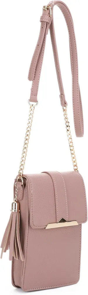 Izzy & Ali Compact Phone Crossbody Bag, Rectangular, Tassel Accent, Adjustable Chain Strap, Magnetic Flap Closure