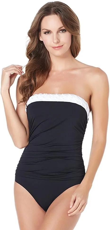 Jantzen Women's Color Blocked Pin-Tucked Bandeau One Piece Swimsuit