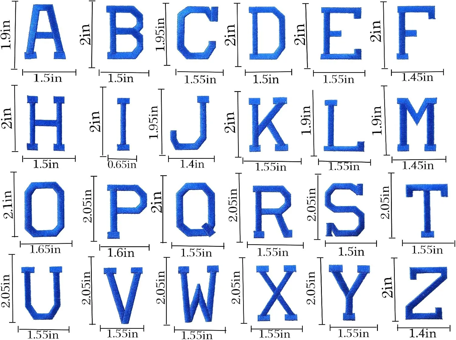 J.CARP 104Pcs Blue Alphabet A to Z Patches, Iron on Sew on Letters for Clothing, Hats, Shoes, Backpacks, Handbags, Jeans, Jackets etc.
