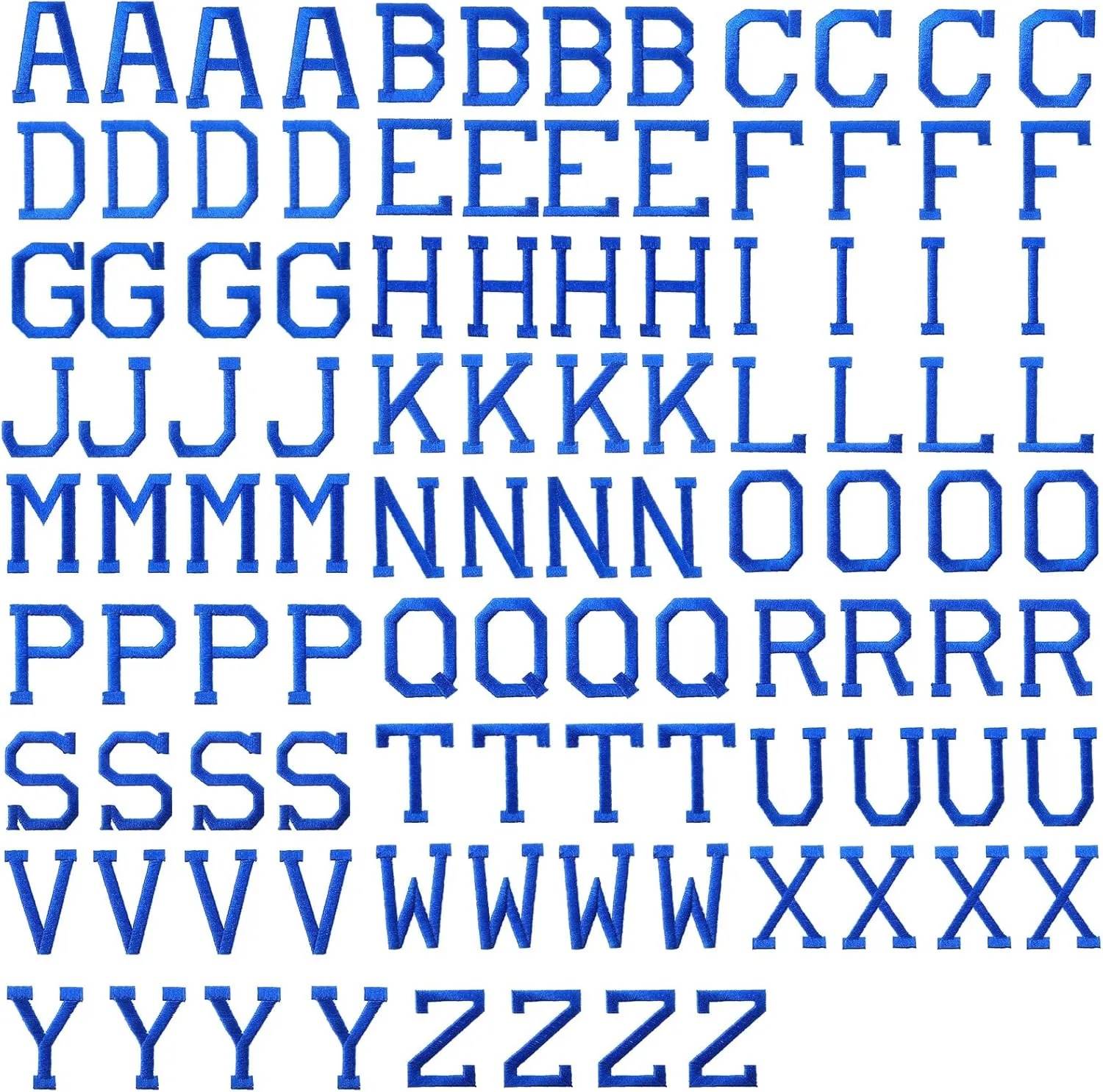 J.CARP 104Pcs Blue Alphabet A to Z Patches, Iron on Sew on Letters for Clothing, Hats, Shoes, Backpacks, Handbags, Jeans, Jackets etc.
