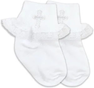 Jefferies Socks Baby Girls Cross Lace First Communion Christening Dress Turn Cuff Socks 1 Pair Pack