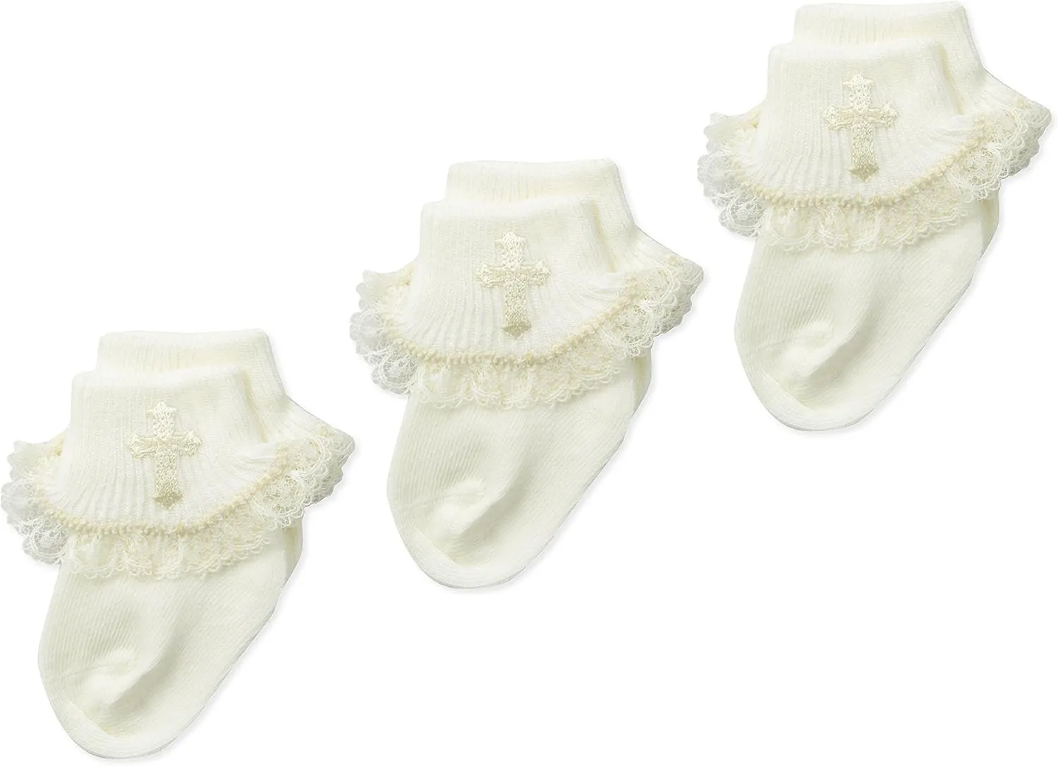 Jefferies Socks Baby-Girls Newborn Christening Lace Turn Cuff Socks 3 Pair Pack