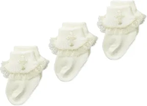 Jefferies Socks Baby-Girls Newborn Christening Lace Turn Cuff Socks 3 Pair Pack